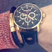 Bracelet Braided Leather Black/Gold 21 cm - Lambretta Watches - Lambrettawatches